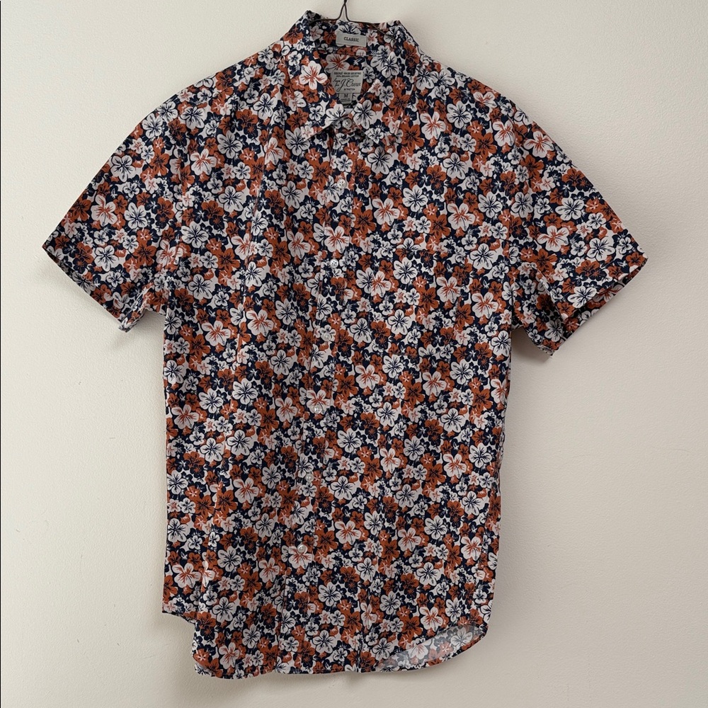 J. Crew Men's Floral Button Down Shirt - Navy, White, Orange